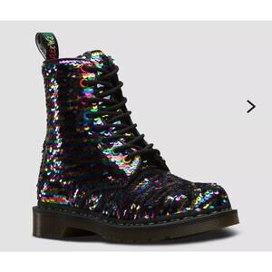 Dr Martens 1460 Pascal Rainbow Flip Sequin Boots Silver Festival Pride Size 6